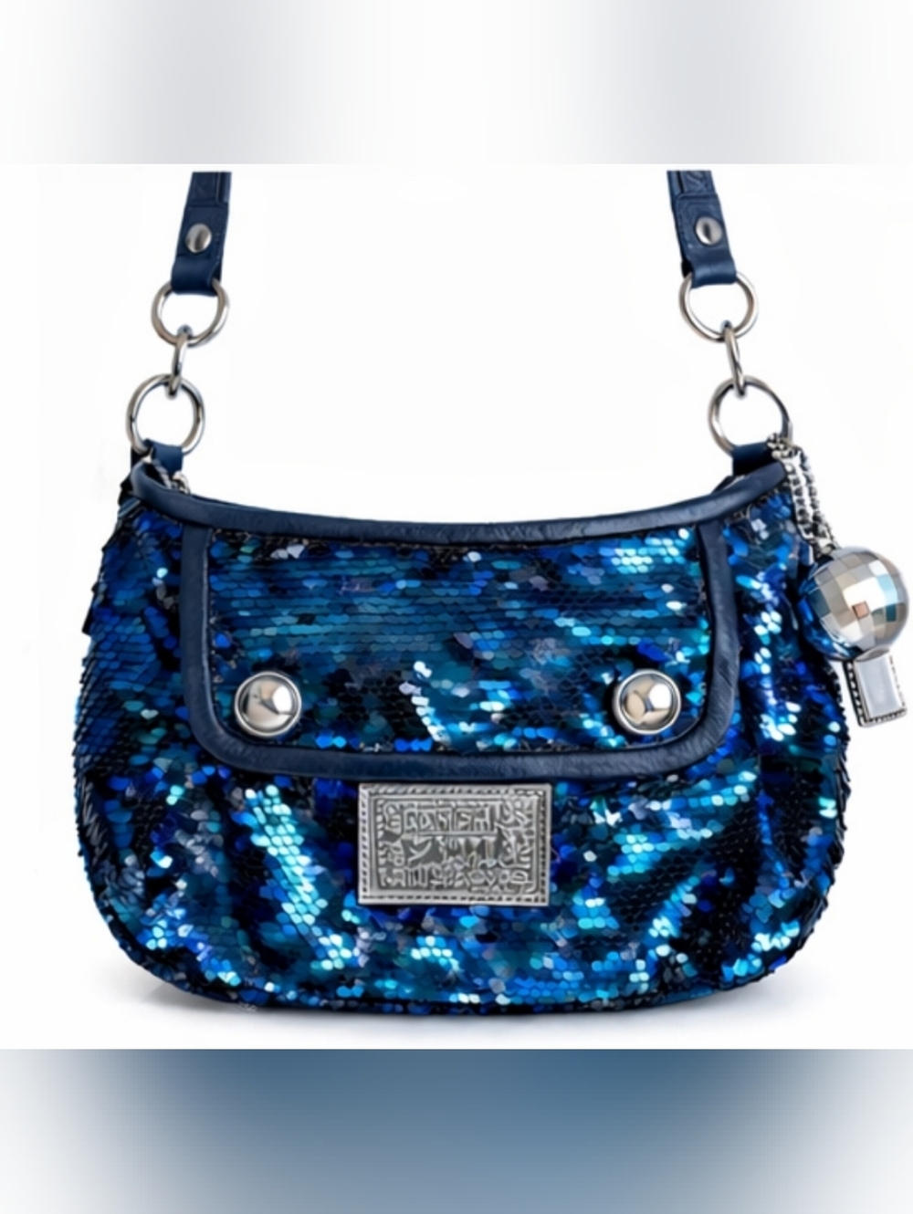 Coach Poppy Sequin Groovy Crossbody Blue Disco Bag w/ Coach Disco Charm